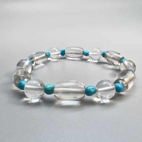 【アリゾナターコイズ&天然ヒマラヤ水晶】デザインブレスレット/Arizona Turquoise & Himalayan Quartz Design Bracelet