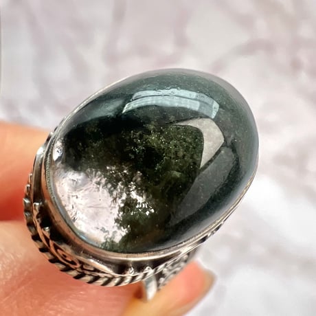 【ガネッシュヒマール産】クローライトイン天然ヒマラヤ水晶S/V925リング/Ganesh Himal Chlorite in Himalayan Quartz S/V925 Ring