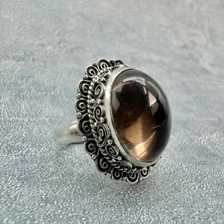 【ガウリシャンカール産】天然ヒマラヤスモーキークォーツ シルバー925デザインリング/GauriShankar Smoky Quartz Silver925 Design Ring