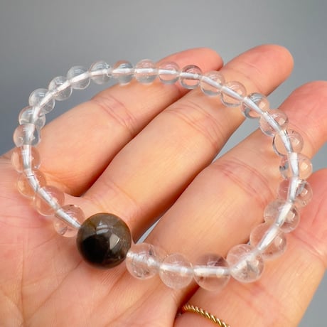 【ガネッシュヒマール産】アクチノライトイン天然ヒマラヤ水晶デザインブレスレット/Ganesh Himal Actinolite in Himalayan Quartz Design Bracelet