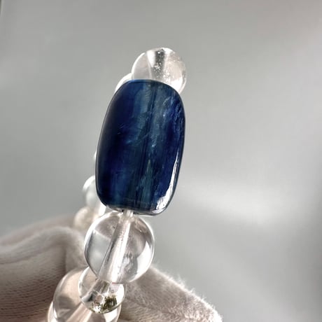 【デザインブレスレット】ネパールカイヤナイト×ガネッシュヒマール産"手磨き加工"天然ヒマラヤ水晶/Nepal Kyanite+GaneshHimal Design Bracelet