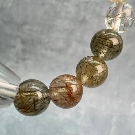 【ガネッシュヒマール産】アクチノライトイン天然ヒマラヤ水晶デザインブレスレット/Ganesh Himal Actinolite in Himalayan Quartz Design Bracelet