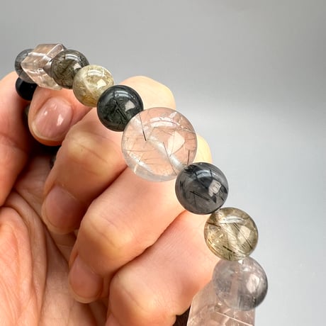 【デザインブレスレット】ガネッシュヒマール産×ガウリシャンカール産×チベットモリオン/Ganesh Himal×GauriShankar×Morion Bracelet