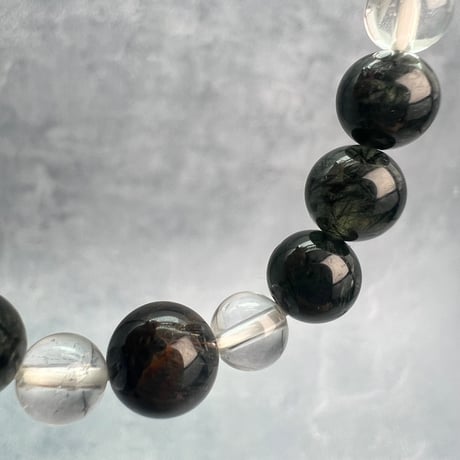 【ガネッシュヒマール産】アクチノライトイン天然ヒマラヤ水晶デザインブレスレット/Ganesh Himal Actinolite in Himalayan Quartz Design Bracelet