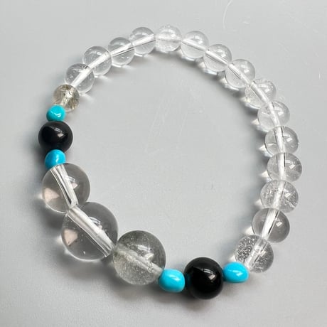 【デザインブレスレット】モリオン×ガネッシュヒマール×アリゾナターコイズ/Morion×GaneshHimal×Arizona Turquoise Design Bracelet