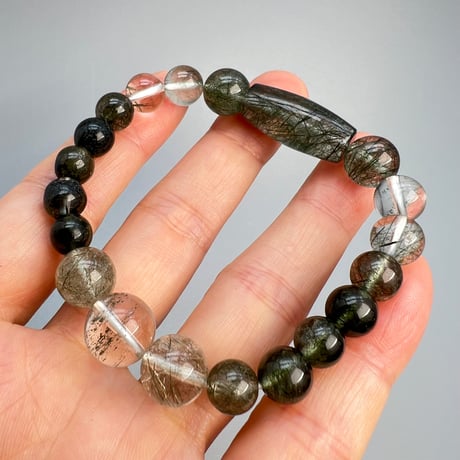 【ガネッシュヒマール産】アクチノライトイン天然ヒマラヤ水晶デザインブレスレット/Ganesh Himal Actinolite in Himalayan Quartz Design Bracelet