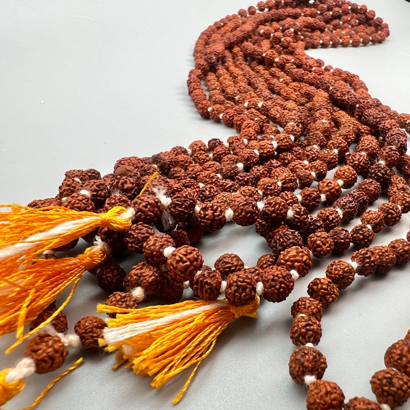 ヒマラヤ水晶×菩提樹(ルドラクシャ)　マーラー ルドラクシャ・マーラー：sacred-rudraksha-mala（ターコイズ