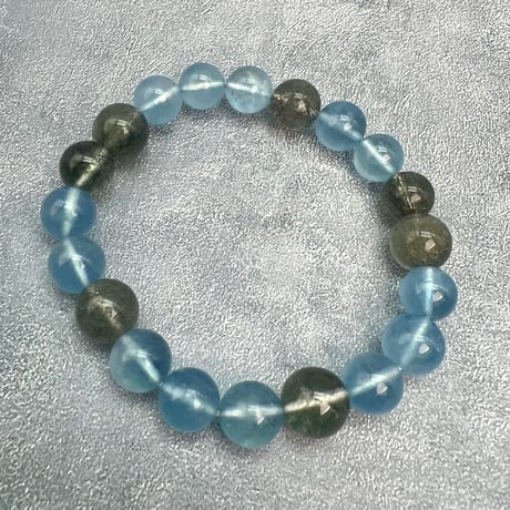 【デザインブレスレット】天然アクアマリン×ガネッシュヒマール産天然ヒマラヤ水晶/Aquamarine×Ganeshhimal Actinorite in Himalayan Quartz
