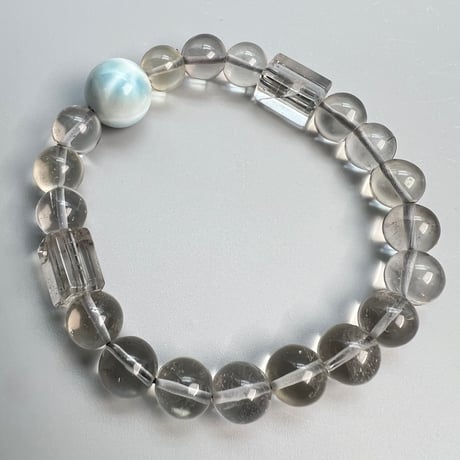 【デザインブレスレット】天然ラリマー×"手磨き加工"ガウリシャンカール産スモーキークォーツ/Larimer×GauriShankar Smoky Design Bracelet