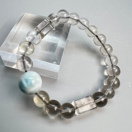 【デザインブレスレット】天然ラリマー×"手磨き加工"ガウリシャンカール産スモーキークォーツ/Larimer×GauriShankar Smoky Design Bracelet