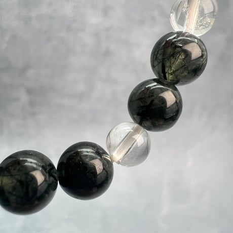 【ガネッシュヒマール産】アクチノライトイン天然ヒマラヤ水晶デザインブレスレット/Ganesh Himal Actinolite in Himalayan Quartz Design Bracelet