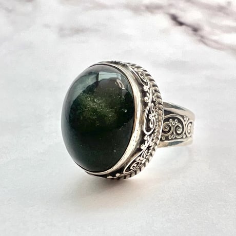 ガネッシュヒマール　ラパ産　アクチノライトインクオーツリング　7〜8号 感謝価格✨ガネーシュヒマール産バレル型水晶&ブラジル産