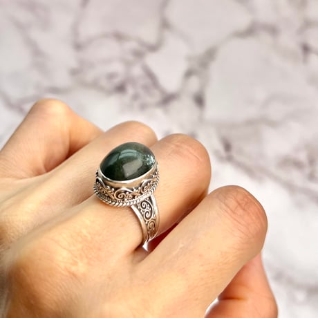 【ガネッシュヒマール産】クローライトイン天然ヒマラヤ水晶S/V925リング/Ganesh Himal Chlorite in Himalayan Quartz S/V925 Ring