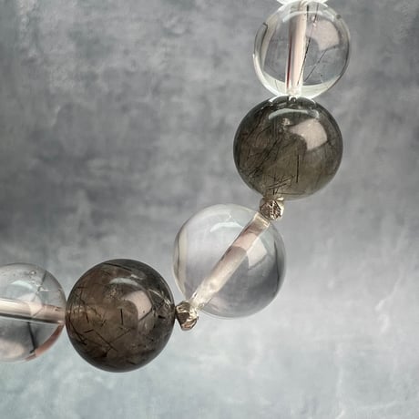【ガネッシュヒマール産】アクチノライトイン天然ヒマラヤ水晶デザインブレスレット/Ganesh Himal Actinolite in Himalayan Quartz Design Bracelet