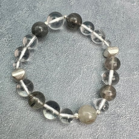 【ガネッシュヒマール産】アクチノライトイン天然ヒマラヤ水晶デザインブレスレット/Ganesh Himal Actinolite in Himalayan Quartz Design Bracelet