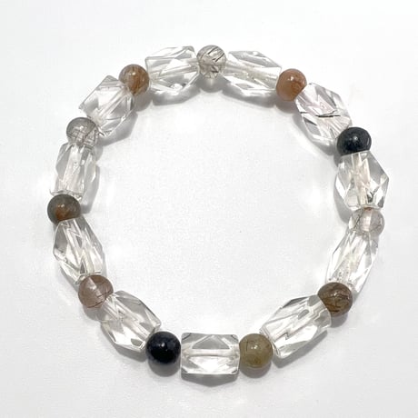 カイラス産カットビーズ & ガネッシュヒマール産アクチノライト&クローライトインヒマラヤ水晶ブレスレット/Kailash & Ganesh Himal Design Bracelet