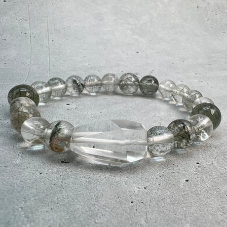 【ガネッシュヒマール産】アクチノライトイン天然ヒマラヤ水晶デザインブレスレット/Ganesh Himal Actinolite in Himalayan Quartz Design Bracelet