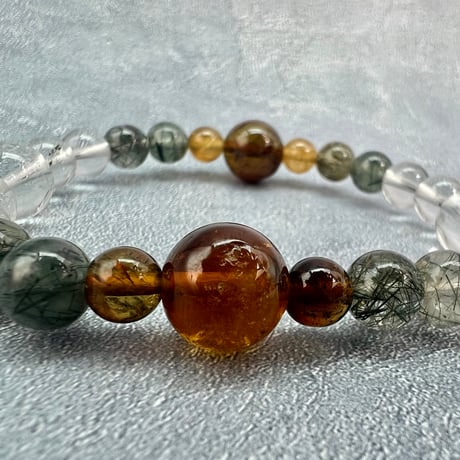 【デザインブレスレット】ネパール産ヒマラヤドラバイト&ハニートルマリン×ガネッシュヒマール/Nepal Himalayan Tourmaline×Ganesh Bracele