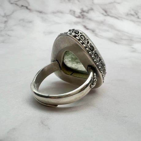 【ガネッシュヒマール産】アクチノライト&クローライトイン天然ヒマラヤ水晶S/V925リング/Ganesh Himal Actinorite&Chlorite S/V Ring