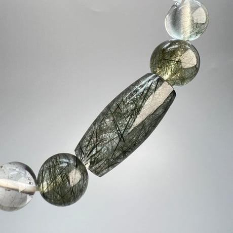 【ガネッシュヒマール産】アクチノライトイン天然ヒマラヤ水晶デザインブレスレット/Ganesh Himal Actinolite in Himalayan Quartz Design Bracelet