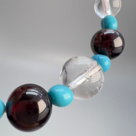 【アリゾナターコイズ×ネパールガーネット×天然ヒマラヤ水晶】デザインブレスレット/Arizona Turquoise×Nepal Garnet×Himalayan Quartz Bracelet