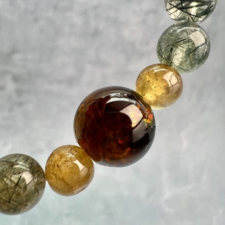 【デザインブレスレット】ネパール産ヒマラヤドラバイト&ハニートルマリン×ガネッシュヒマール/Nepal Himalayan Tourmaline×Ganesh Bracele