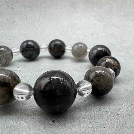 【ガネッシュヒマール産】アクチノライトイン天然ヒマラヤ水晶デザインブレスレット/Ganesh Himal Actinolite in Himalayan Quartz Design Bracelet