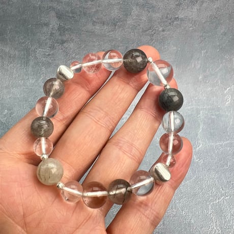 【ガネッシュヒマール産】アクチノライトイン天然ヒマラヤ水晶デザインブレスレット/Ganesh Himal Actinolite in Himalayan Quartz Design Bracelet