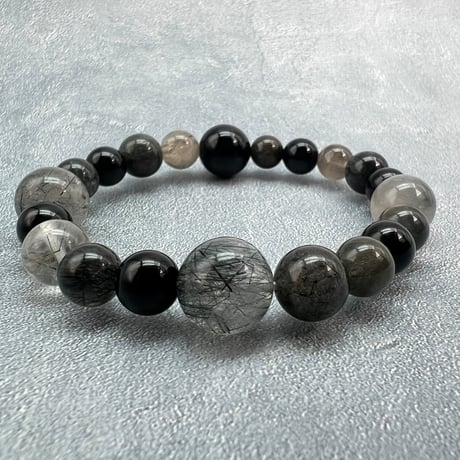 【デザインブレスレット】モリオン×ガネッシュヒマール産天然ヒマラヤ水晶ブレスレット/Tibetan Morion×Ganesh Himal Actinolite Design Bracelet