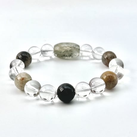 【デザインブレスレット】ガネッシュヒマール産"手磨き加工"アクチノライトインヒマラヤ水晶/Ganesh Himal Actinolite in Himalayan Quartz Bracelet