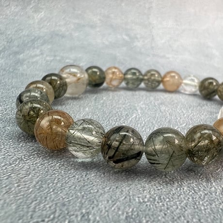 【ガネッシュヒマール産】アクチノライトイン天然ヒマラヤ水晶デザインブレスレット/Ganesh Himal Actinolite in Himalayan Quartz Design Bracelet