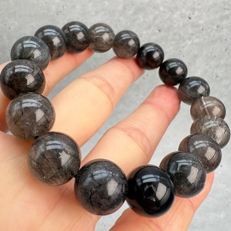 【ガネッシュヒマール産】アクチノライトイン天然ヒマラヤ水晶デザインブレスレット/Ganesh Himal Actinolite in Himalayan Quartz Design Bracelet