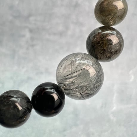 【デザインブレスレット】モリオン×ガネッシュヒマール産天然ヒマラヤ水晶ブレスレット/Tibetan Morion×Ganesh Himal Actinolite Design Bracelet