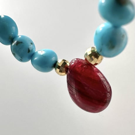 スリーピングビューティーターコイズ&ルビー デザインブレスレット/Sleeping Beauty Turquoise&Ruby Desig Bracelet