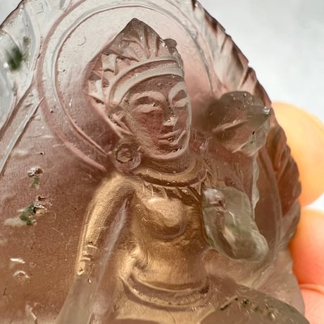 【ガウリシャンカール産】天然ヒマラヤレモンスモーキークォーツ "ホワイトターラ"仏像/Gaurishankar Himalayan Lemon Smoky "Green Tara"Statue
