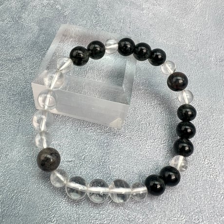 【ガネッシュヒマール産】アクチノライトイン天然ヒマラヤ水晶デザインブレスレット/Ganesh Himal Actinolite in Himalayan Quartz Design Bracelet