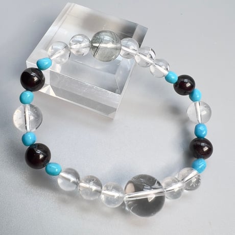 【アリゾナターコイズ×ネパールガーネット×天然ヒマラヤ水晶】デザインブレスレット/Arizona Turquoise×Nepal Garnet×Himalayan Quartz Bracelet