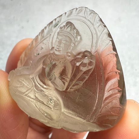 【ガウリシャンカール産】天然ヒマラヤレモンスモーキークォーツ "ホワイトターラ"仏像/Gaurishankar Himalayan Lemon Smoky "Green Tara"Statue
