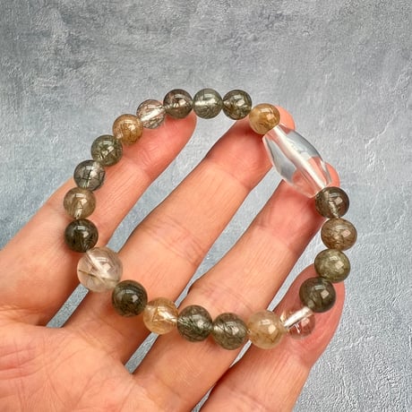 【ガネッシュヒマール産】アクチノライトイン天然ヒマラヤ水晶デザインブレスレット/Ganesh Himal Actinolite in Himalayan Quartz Design Bracelet