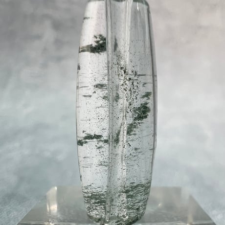 【ガネッシュヒマール産】クローライトイン天然ヒマラヤ水晶 樽型ビーズ⑬/Ganesh Himal Chlorite in Himalayan Quartz barrel beads
