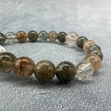 【ガネッシュヒマール産】アクチノライトイン天然ヒマラヤ水晶デザインブレスレット/Ganesh Himal Actinolite in Himalayan Quartz Design Bracelet