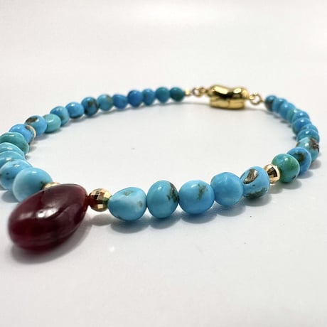 スリーピングビューティーターコイズ&ルビー デザインブレスレット/Sleeping Beauty Turquoise&Ruby Desig Bracelet