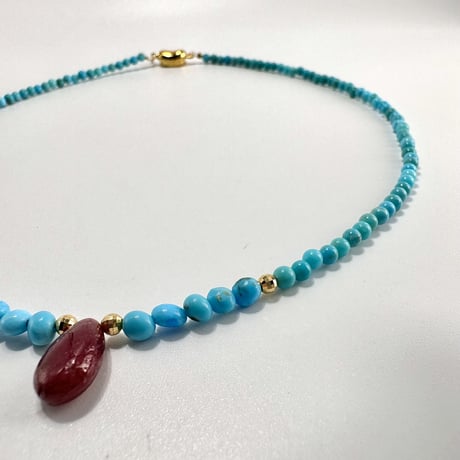 スリーピングビューティーターコイズ&ルビー デザインネックレス/Sleeping Beauty Turquoise&Ruby Desig Necklace①