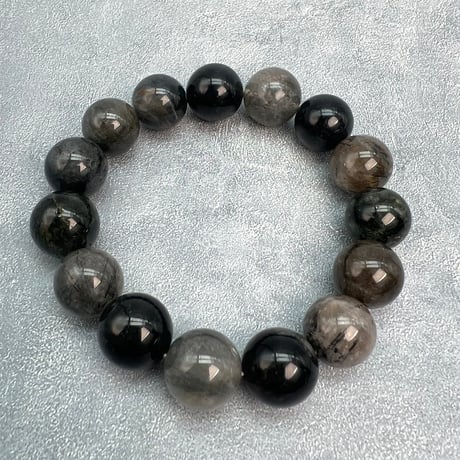 【ガネッシュヒマール産】アクチノライトイン天然ヒマラヤ水晶ブレスレット(グレーブラック系)/Ganesh Himal Actinorite in Himalayan Quartz Bracelet