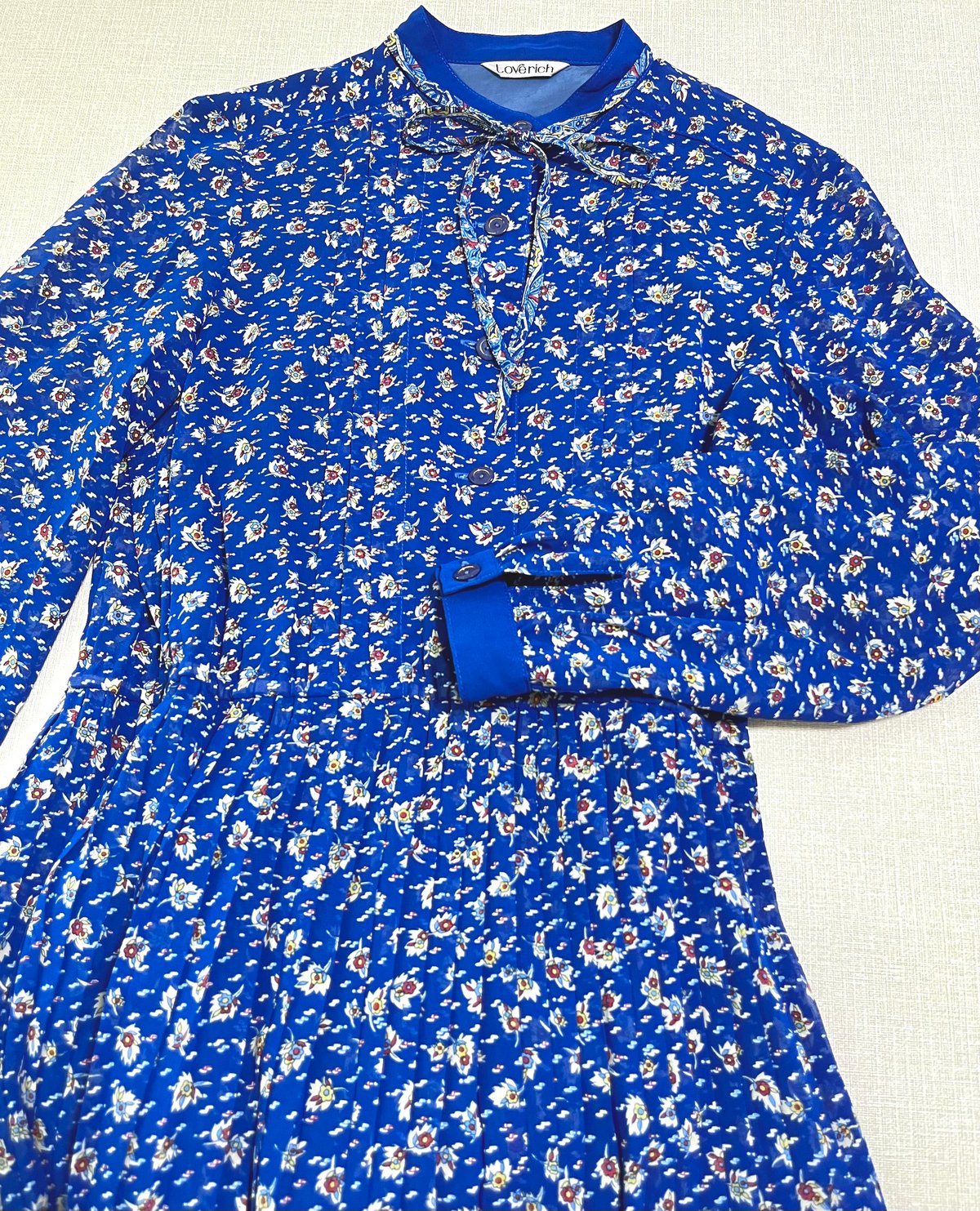 昭和レトロ ヴィンテージ ワンピース ブルー系総柄 二葉 Love