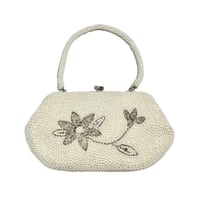 昭和レトロ ヴィンテージ 総ビーズバッグ 白 花模様刺繍 | ルゴワ屋