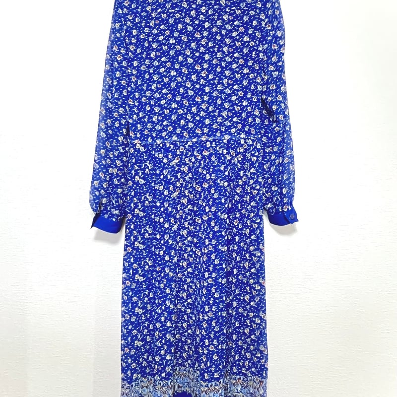 昭和レトロ ヴィンテージ ワンピース ブルー系総柄 二葉 Love rich