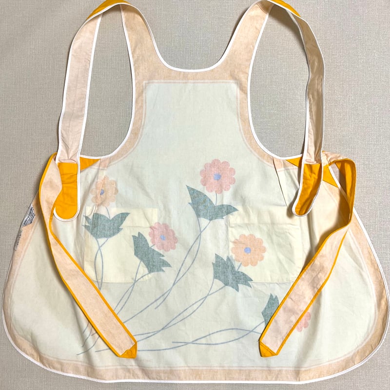 ピエールカルダン 昭和レトロ ヴィンテージ エプロン イエロー 花模様