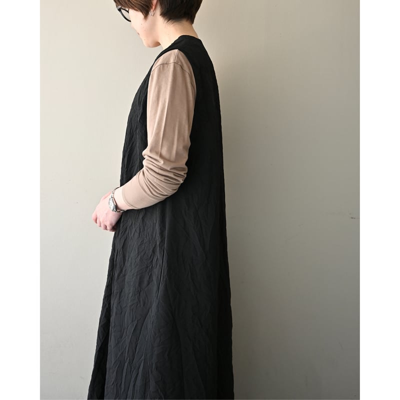 Honnete Sleeveless V Wide Dress / Vネックワンピース - B