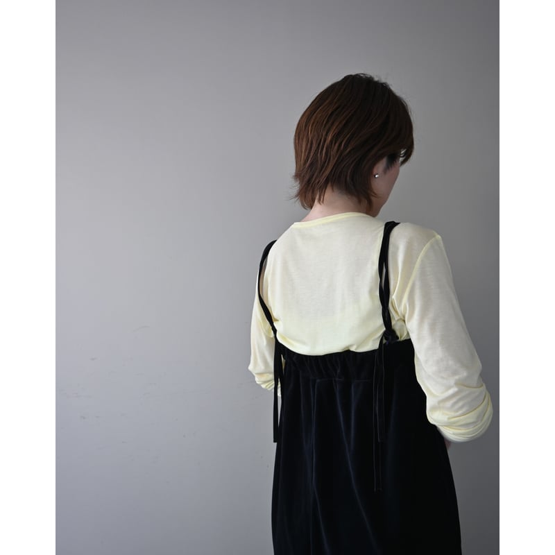 me. cotton velours サロペット - night black | YOCA